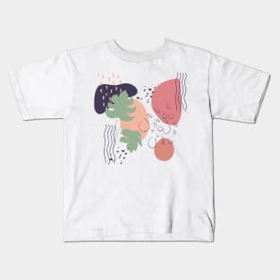 Abstract shapes lines dots and tropical leaves digital design Kids T-Shirt